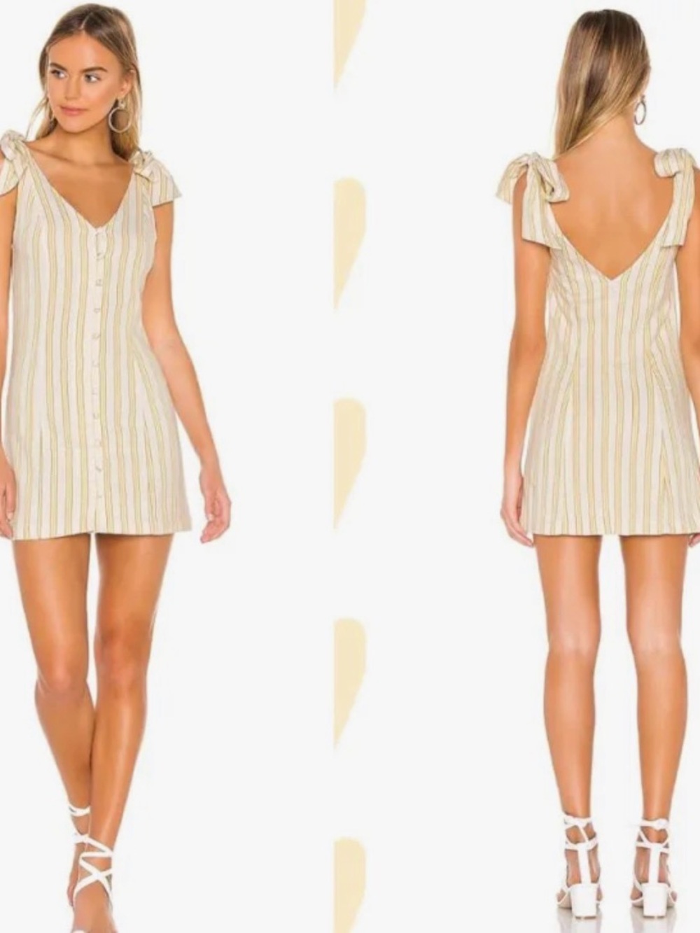 Tularosa Striped Tie-Shoulder Mini Dress in Cream and Yellow
